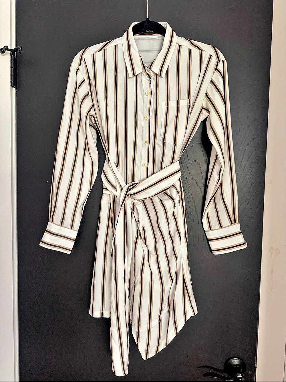 FEW MODA Striped Shirt Dress in White & Black Size Medium